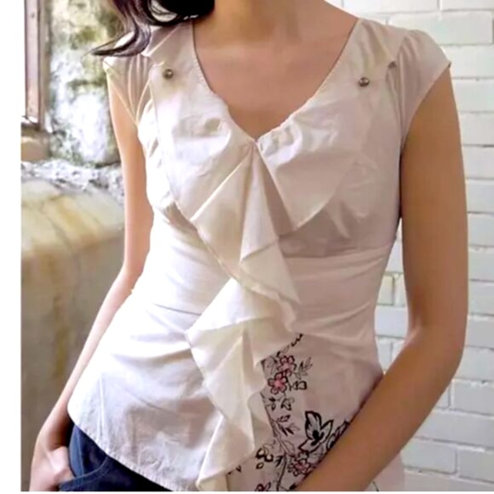 Anthropologie Floreat Embroidered Ruffle  Blouse